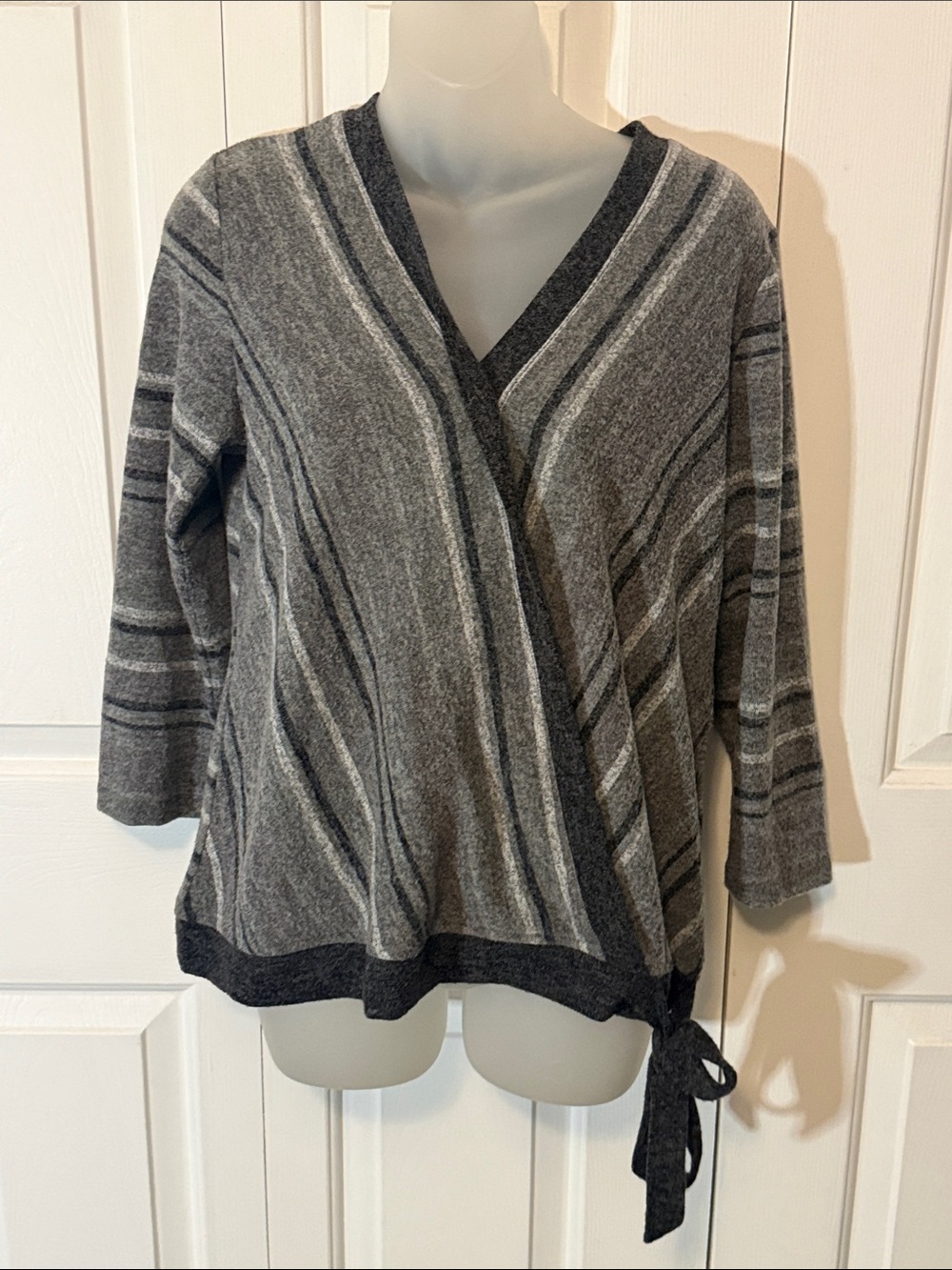 Silverwear Gray Striped Wrap sweater  Side Tie BL5